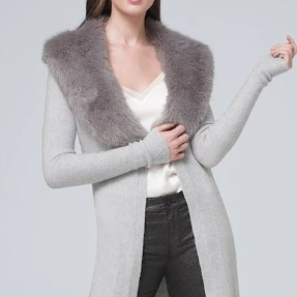 WHBM - Soft Duster With Removable Faux-Fur Collar - size SMALL, gray col… - Picture 3 of 5